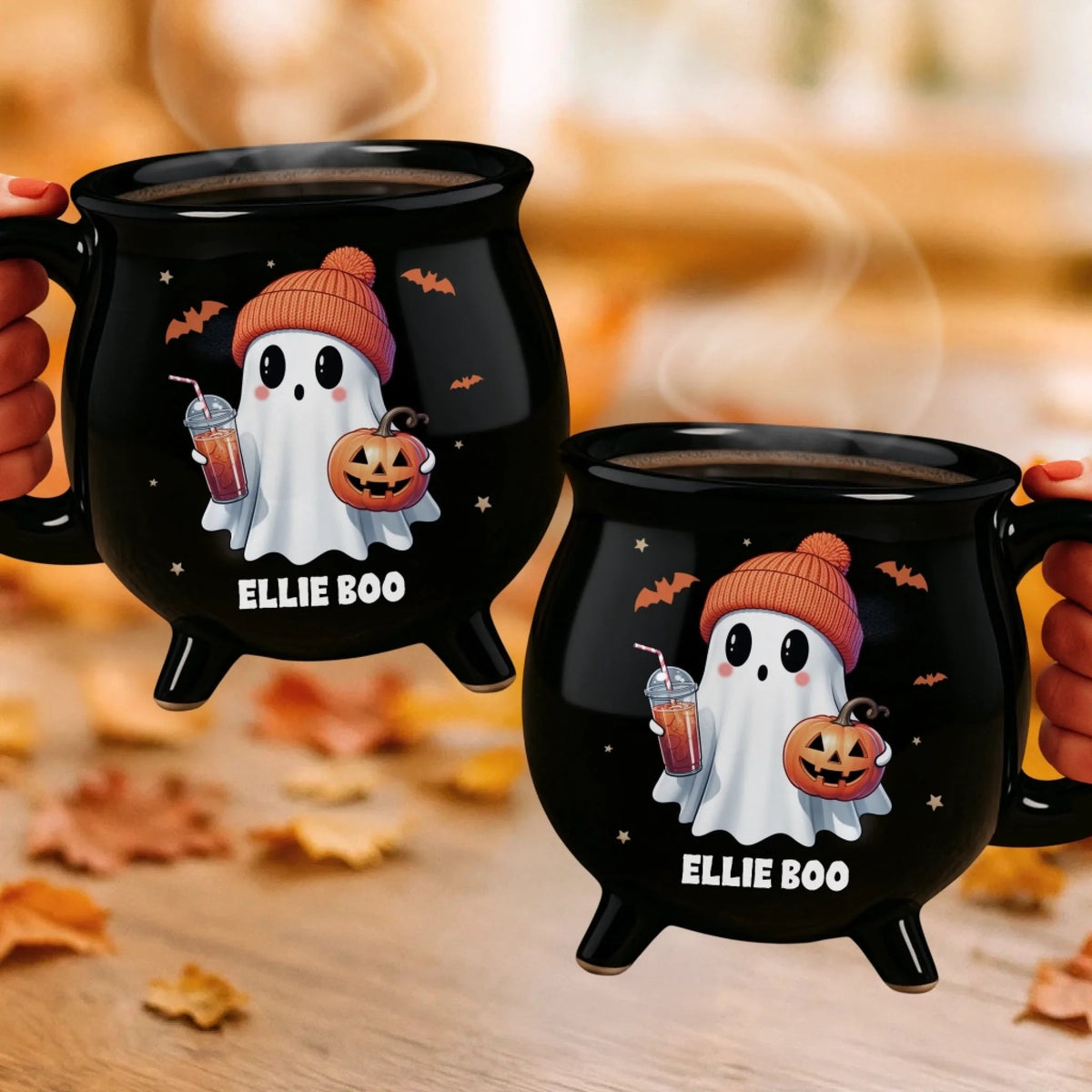 Halloween Boo - Personalized Halloween Black Ceramic Witch Mug - Halloween Gift For Family, Sisters, Friends, Siblings