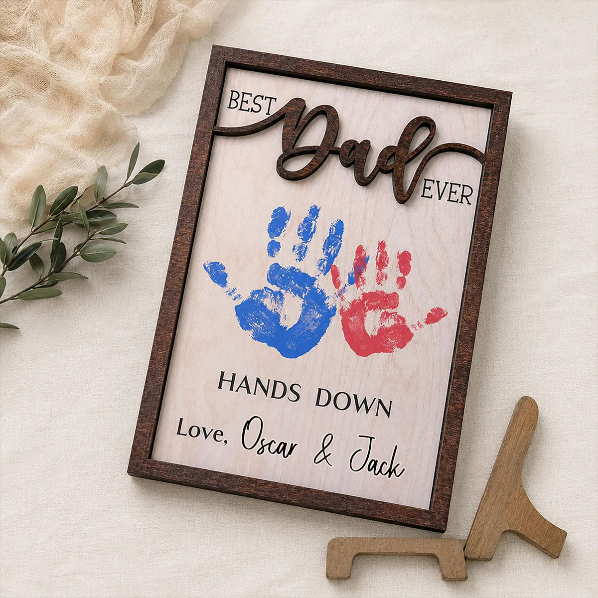Handprint Sign Fathers Day 2026 Gift, Celebrate Dad with Handprints, Custom Engraved Wooden Sign