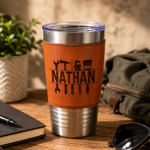 Personalized Contractor Tumbler, Leather Wrapped Tumbler, Builder Gift, Handyman Gifts, Janitor Gifts, Repair Maintenance Gifts,Painter