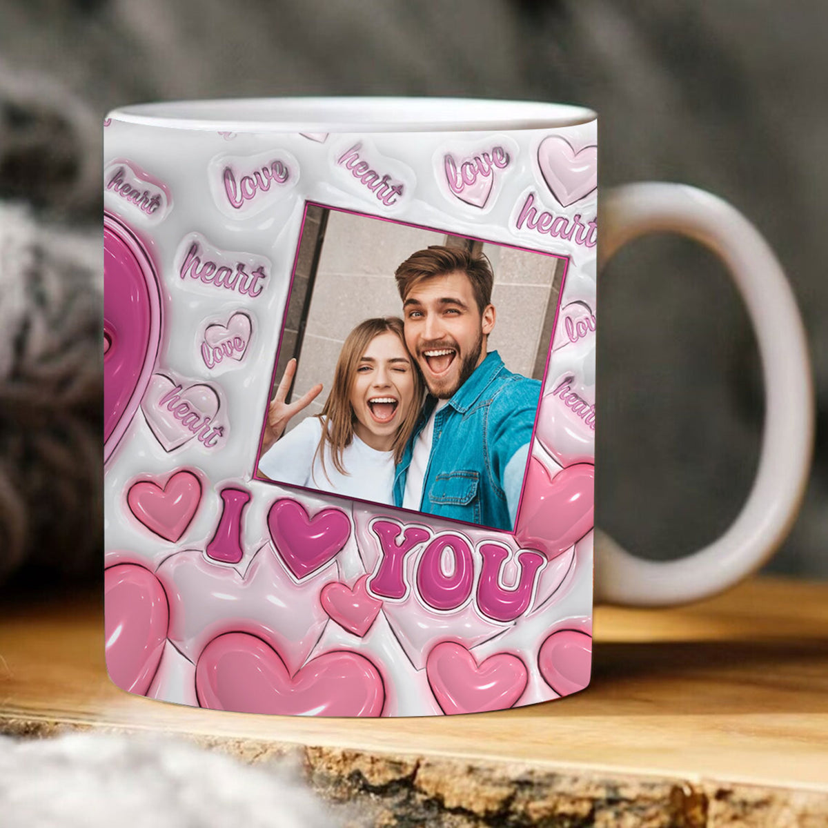 I Love You Custom Photo - Personalized 3D Inflated Effect Printed Mug - Gift For Couple