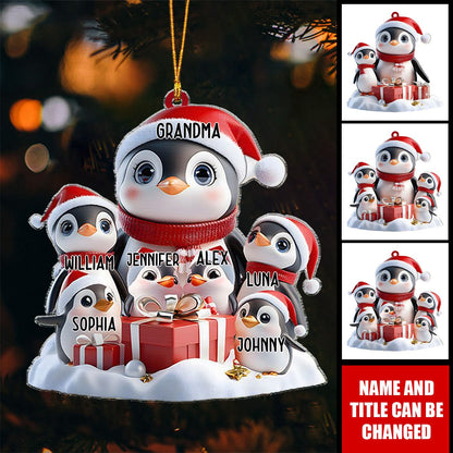 Cute Penguin Ornament, Personalized Grandma Mama Christmas Shaped Ornament