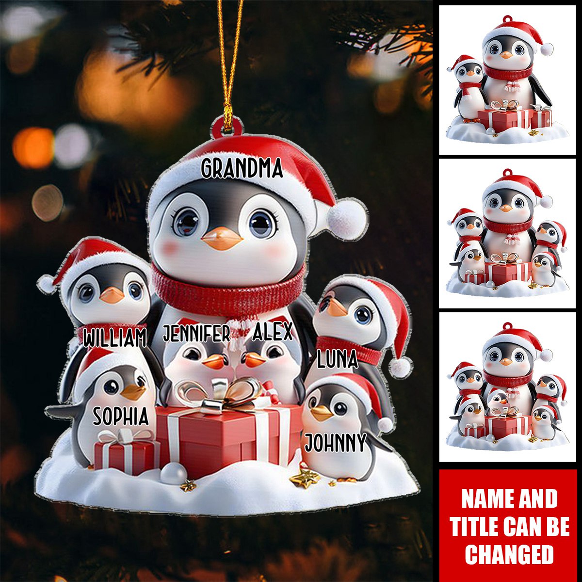 Cute Penguin Ornament, Personalized Grandma Mama Christmas Shaped Ornament