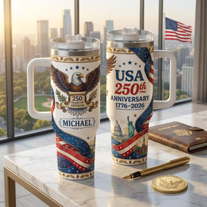 Personalized USA 250th Anniversary Tumbler, Custom Name 1776 2026 Cup, Patriotic Fourth of July Gift