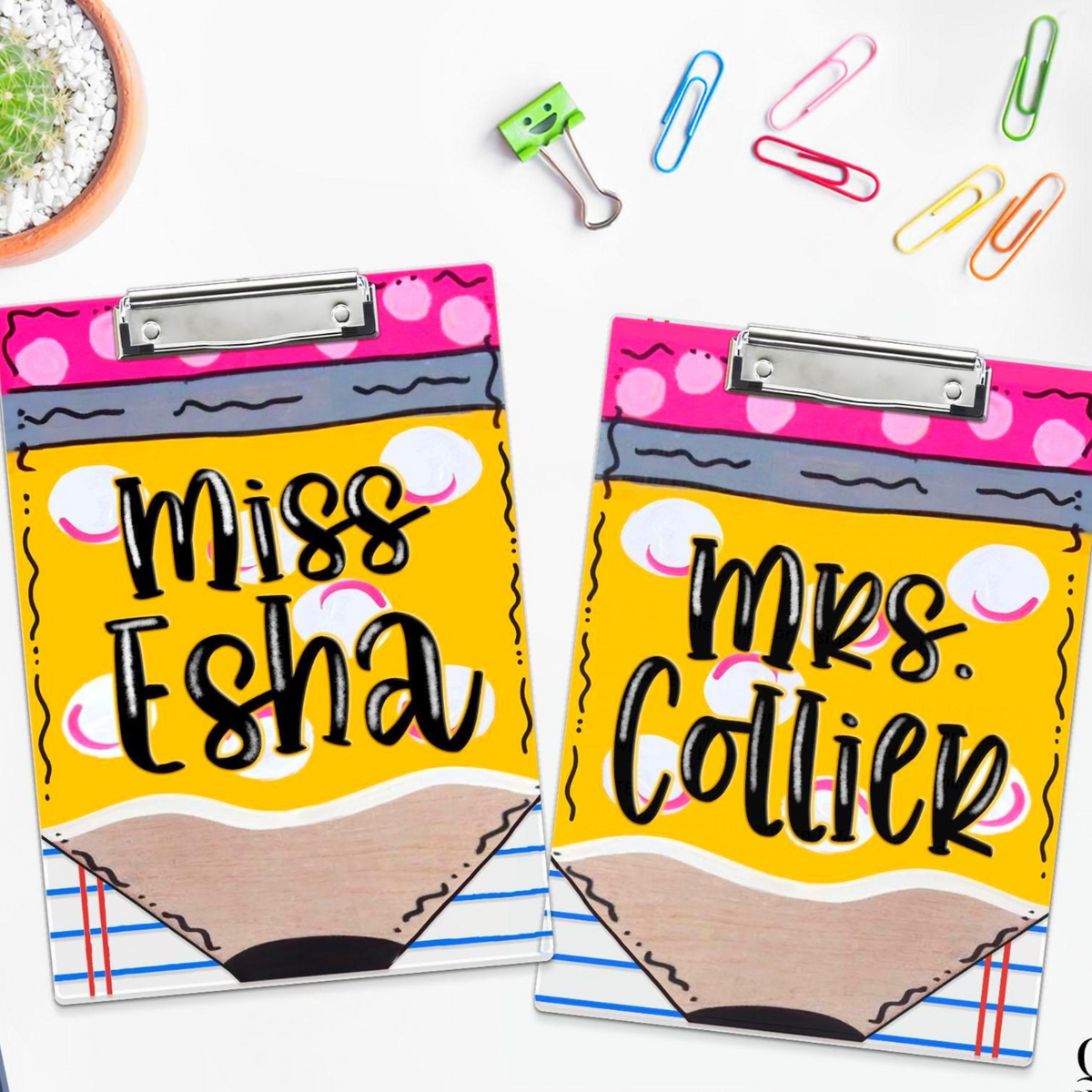 Personalized Teacher Appreciation Gift, Custom Pencil Teacher Acrylic Clipboard, Teacher Name Clipboard, End Of Year, Back to School Gift