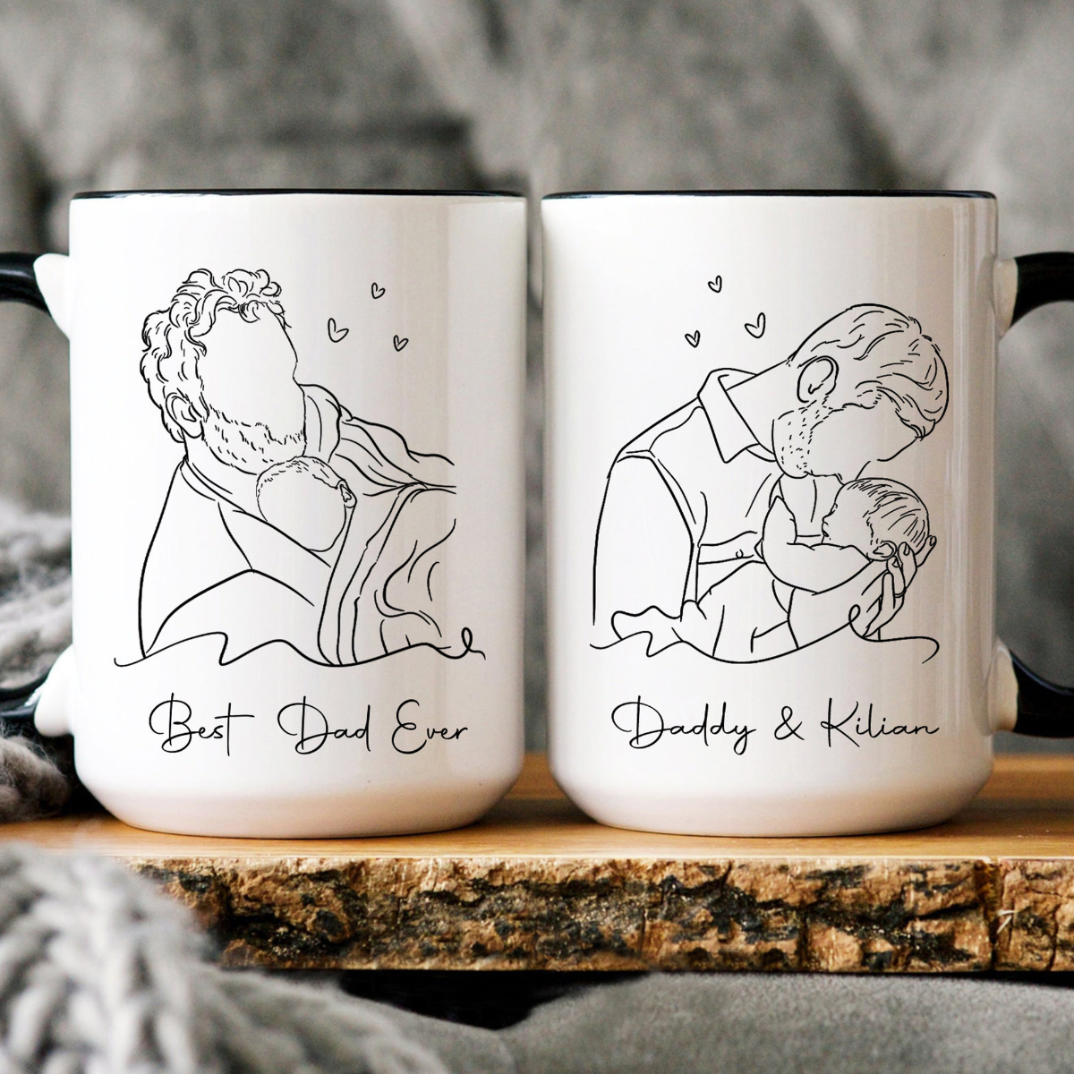 Custom Portrait Mug, Custom Photo Mug for Dad, Papa Photo Mug, Father Line Drawing Mug, Personalized Photo Mug, Dad Line Portrait Mug