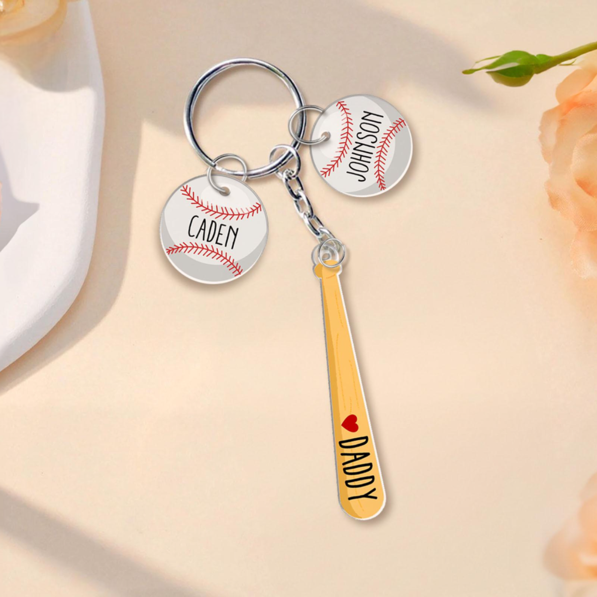 Personalized Daddy Baseball Keychain Gift, Father's Day Gift from Son Daughter, Custom Keychain with Kid Names, Gift for Husband, Dad Gift