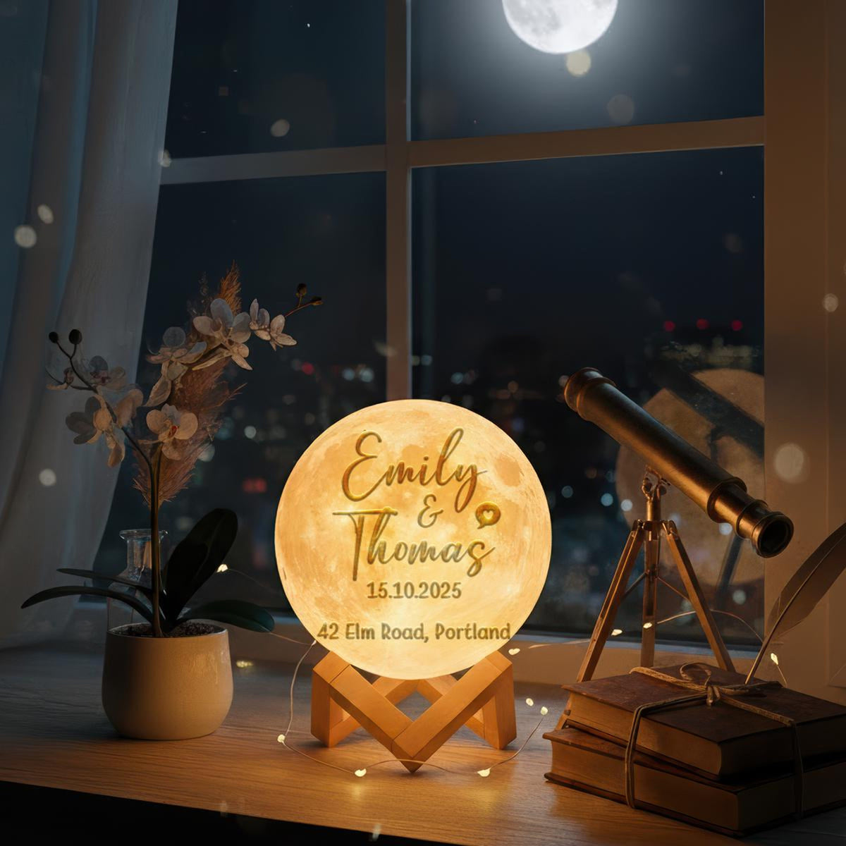 Personalized 3D Photo Moon Lamp Custom Engraved Night Light Couple Name Location Gift