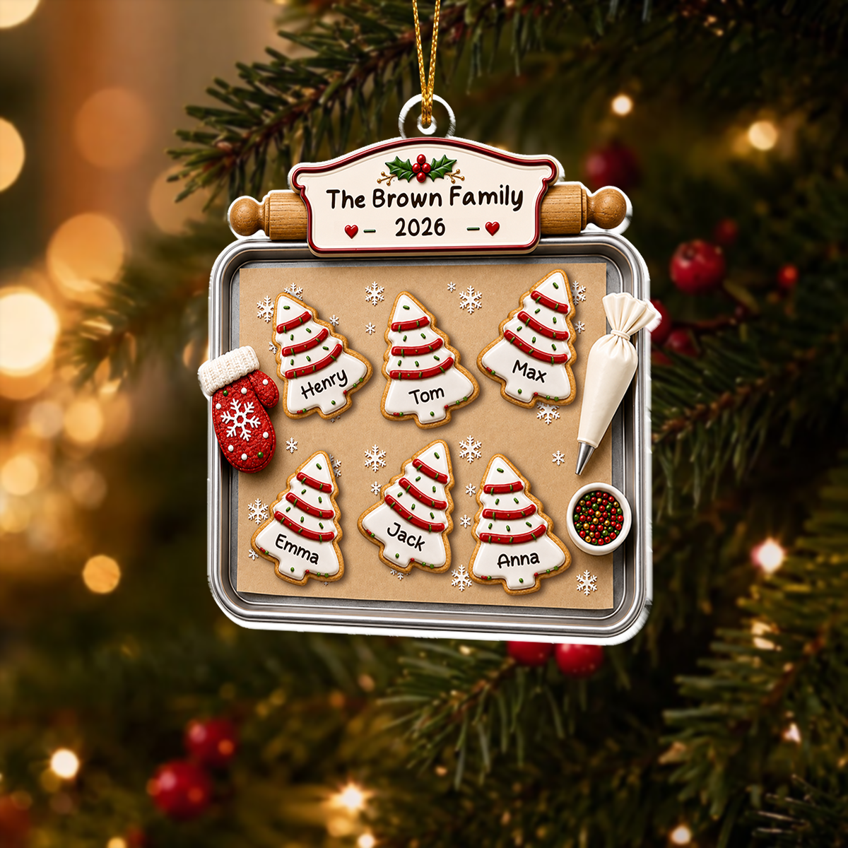 Christmas Tree Cakes Tray Custom Family Names - Personalized Acrylic Ornament - Christmas Gift For Family