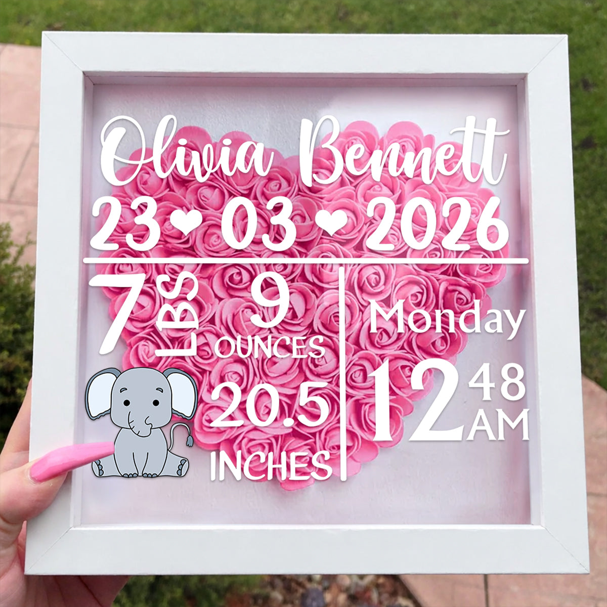 Baby Birth Stats - Personalized Flower Shadow Box