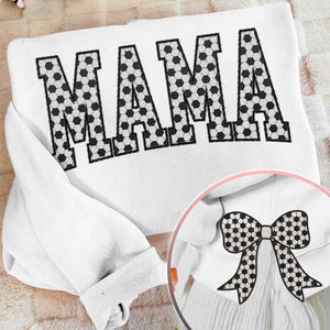 MAMA Soccer Coquette Side Bow Sweatshirt, Retro Trendy Coquete Lover Sweater, Bow Applique Pink Girl Gifts