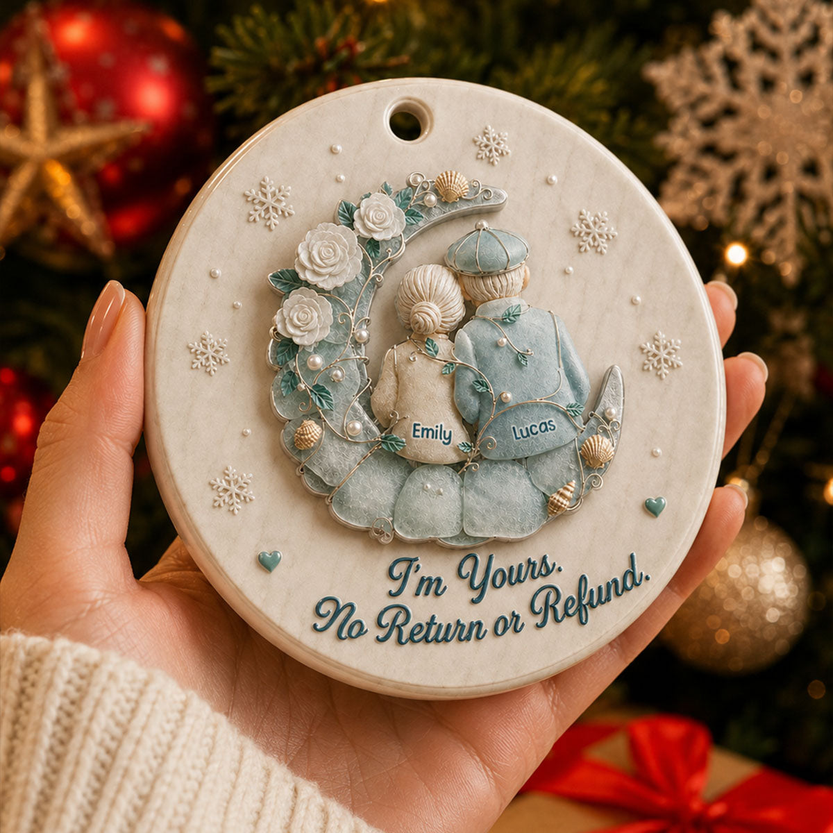 Growing Old Together Couple Sea Glass Vibe Ornament  - Real 3D Ceramic Ornament