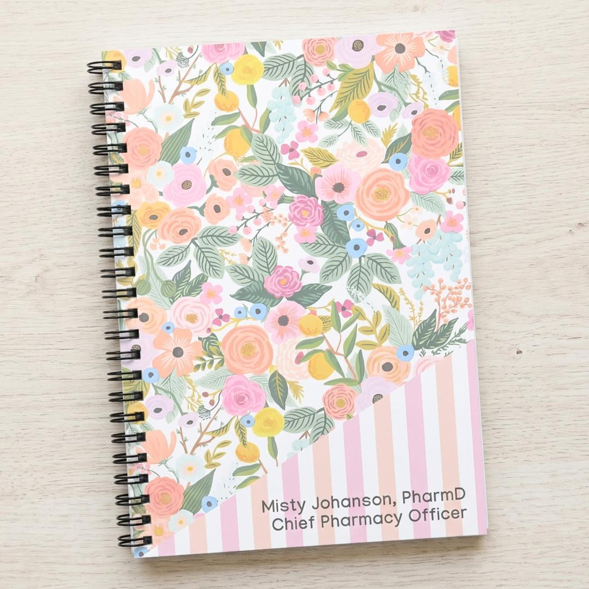 Personalized Spiral Notebook Gift for Her, Custom Floral Journal Stationary, Custom Text with Flowers, Cute Notebook Pink