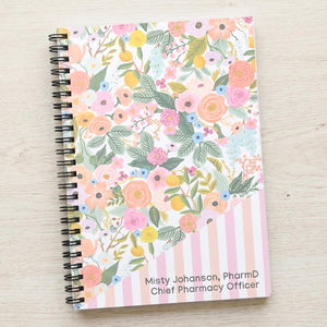 Personalized Spiral Notebook Gift for Her, Custom Floral Journal Stationary, Custom Text with Flowers, Cute Notebook Pink