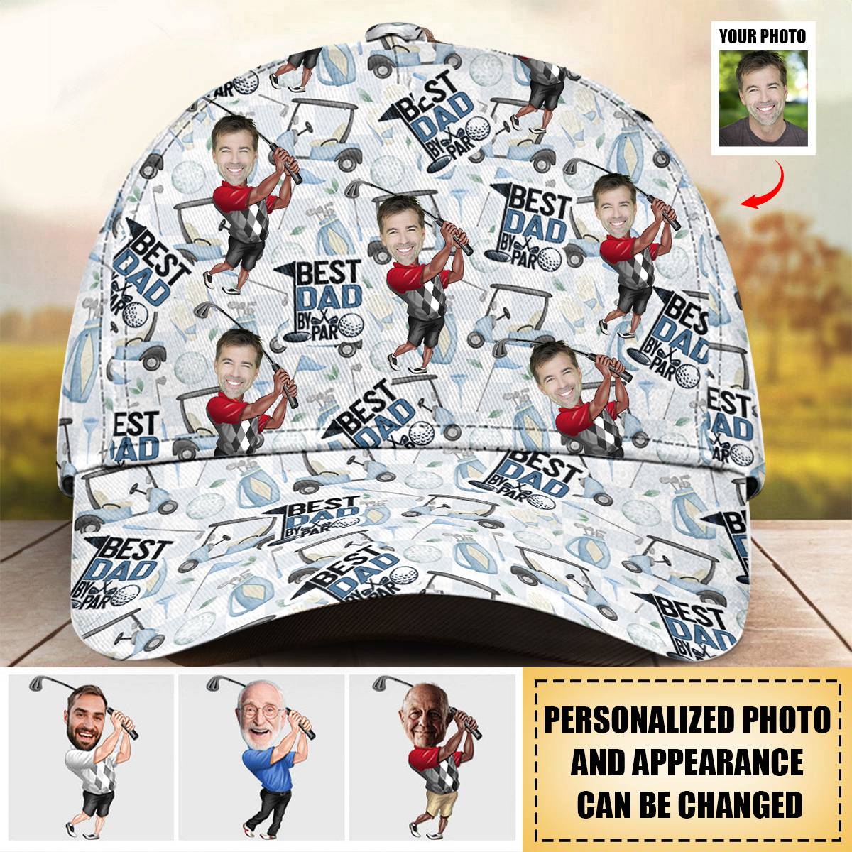 Best Dad By Par Upload Dad's Photo - Personalized Classic Cap - Father's Day Gift For Dad, Grandpa