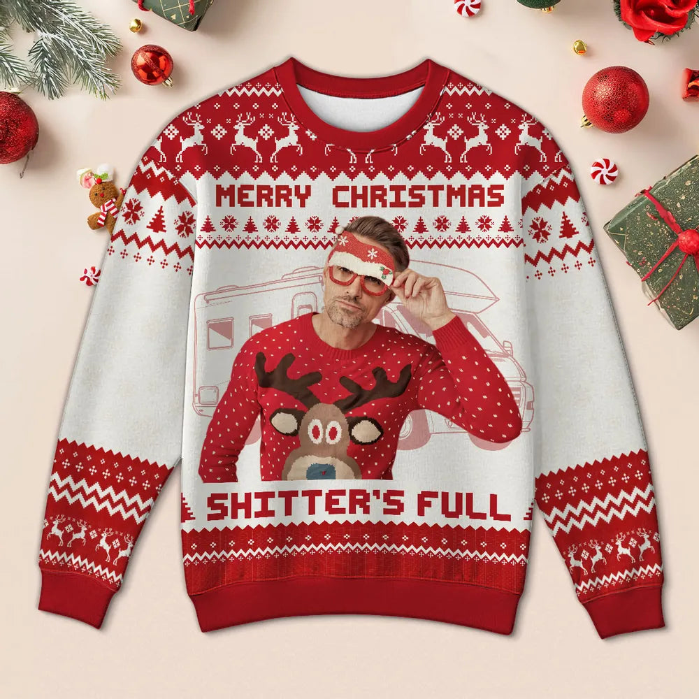 Christmas Holiday Shitter's Full Funny Family Photo Inserted Personalized Faux Knit Ugly Sweater