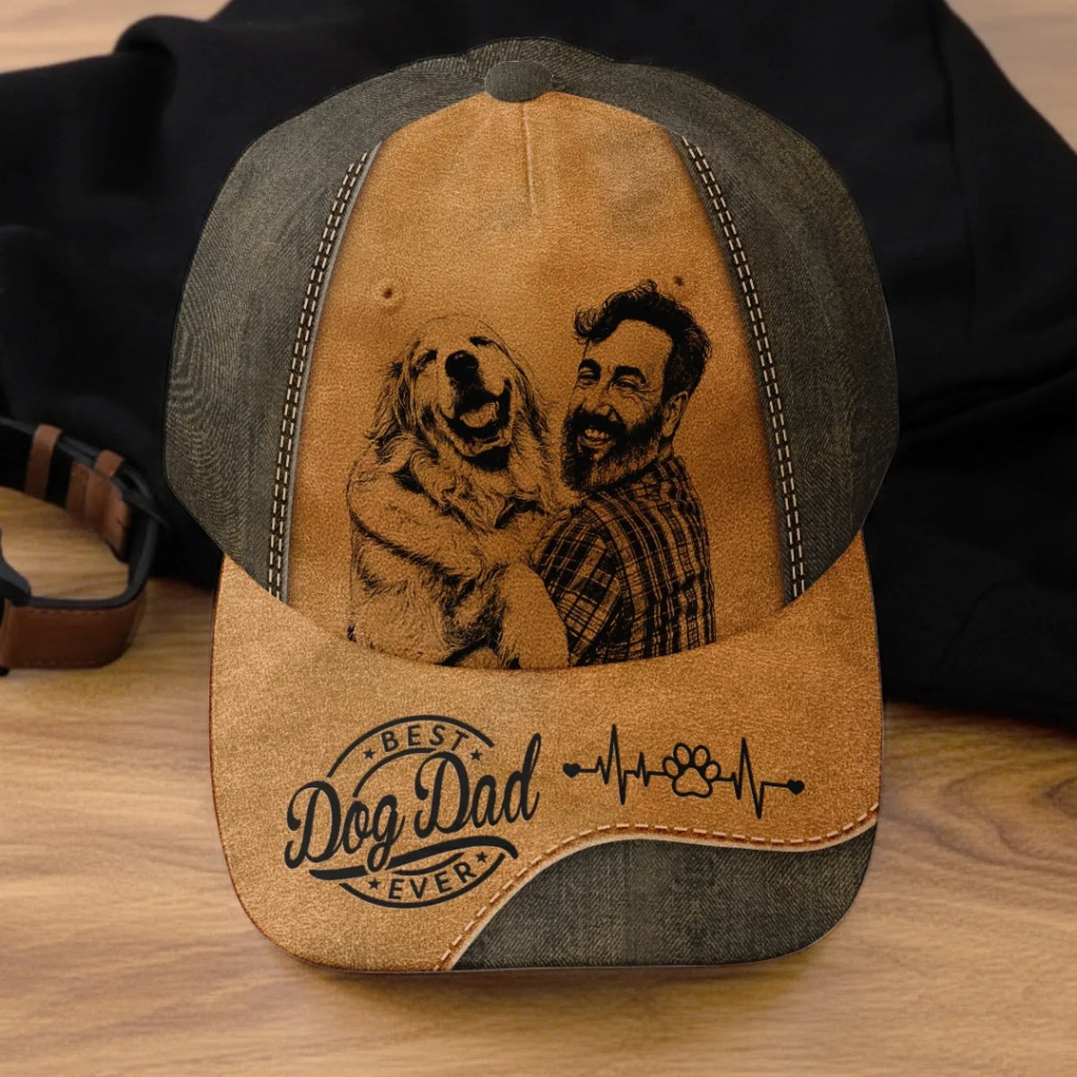 Pencil Sketch Photo Cap - Personalized Father's Day Birthday Gifts For Dog Cat Lovers