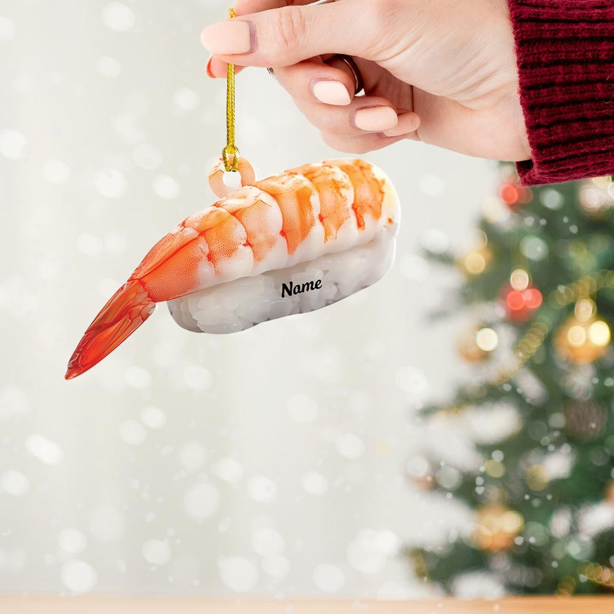 Sushi Ornament, 2D Flat Christmas Ornament, Shrimp Sushi Christmas Hanging Decor, Loved Sushi Ornament, Sushi Xmas Holiday Gift