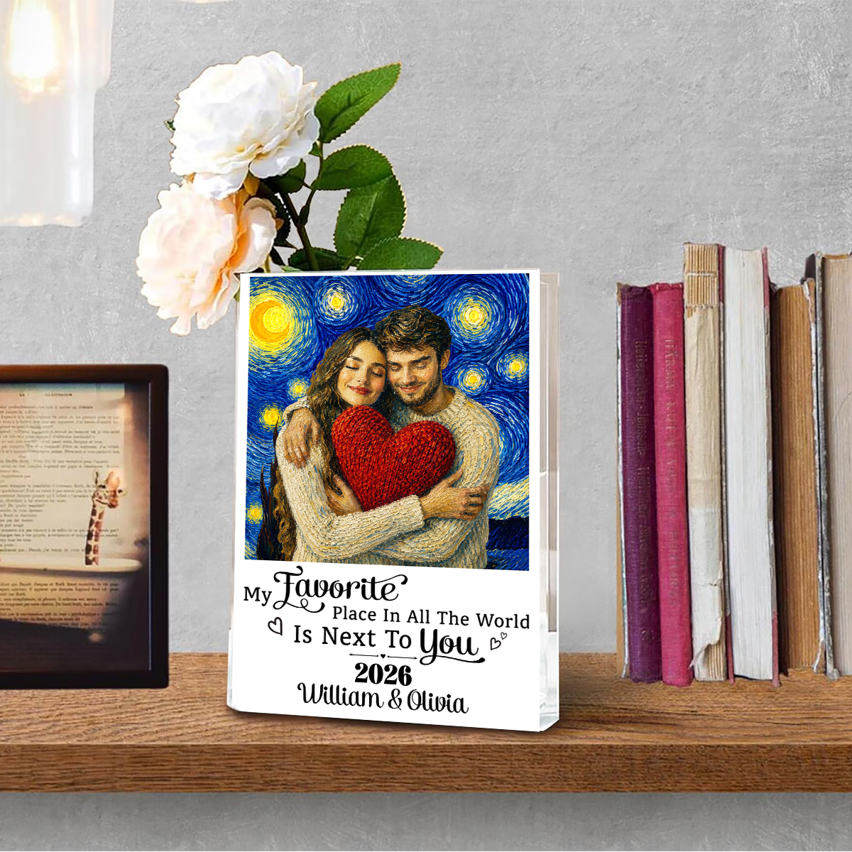 Next To My Love - Personalized Journal Clear Acrylic Book Vase for Flowers, Transparent Flower Vase for Home Decor
