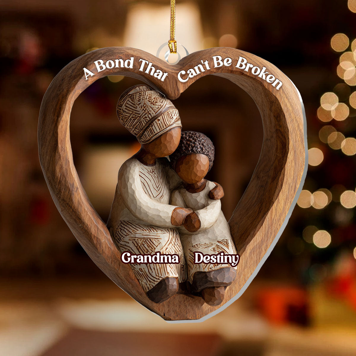 Mom & Kid A Bond That Can't Be Broken - Personalized Acrylic Ornament - Christmas Gift For Black Mother