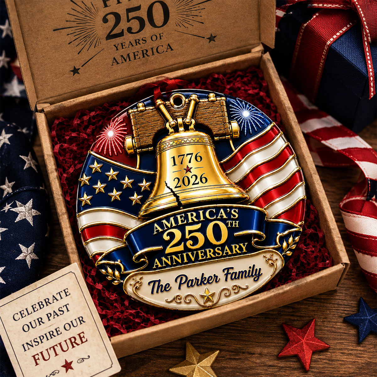 America 250 Bell Family Christmas - Proud Family Ornament - Real 3D Raised Ornament