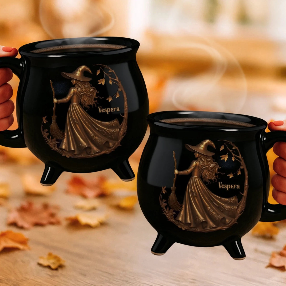 Midnight Witch - Personalized Halloween Black Ceramic Witch Mug - Halloween Gift For Family, Sisters, Friends, Siblings
