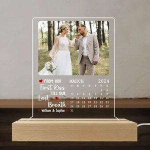 From Our First Kiss Calendar - Personalized 3D LED Light Wooden Base - Anniversary Gift, Valentine's Day Gift For Couple