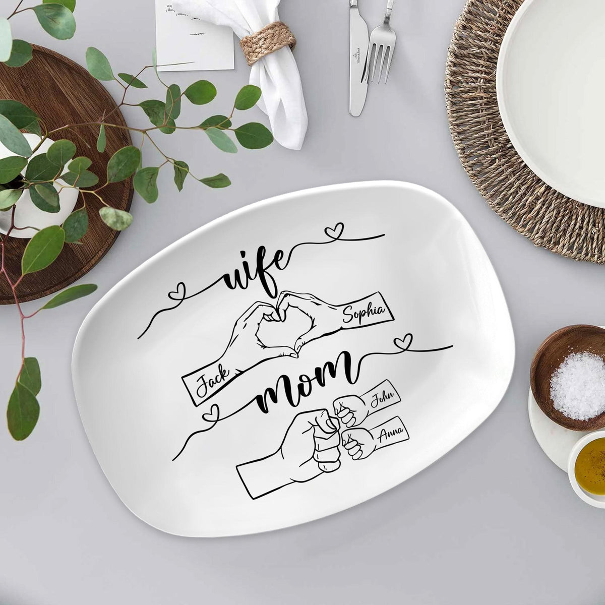 Personalized Mother's Day Platter, Custom Kid's Name Platter, Fist Bump Husband Platter, Mother's Day Gift For Mom, Wife, Her