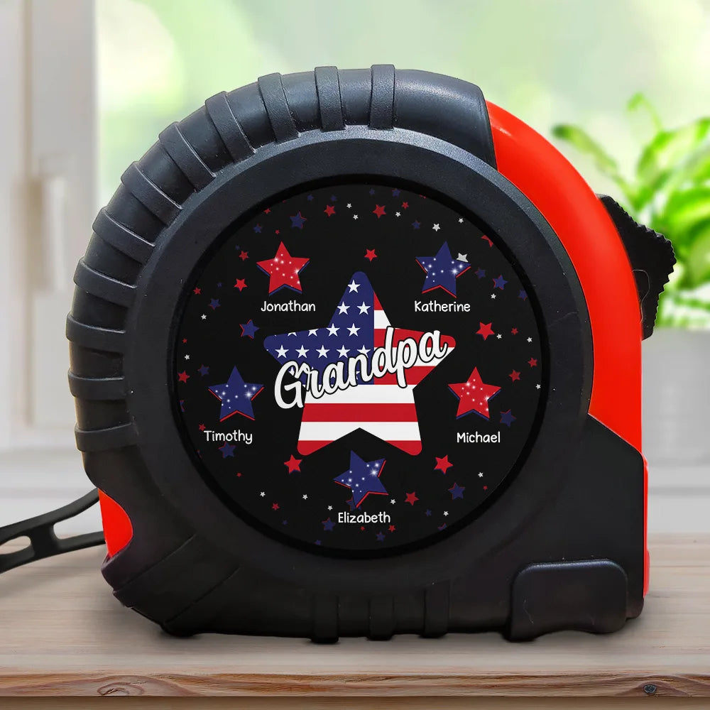 Stars & Stripes, Grandpa Dad Kids - Personalized Tape Measure - Independence Day Gift For Father