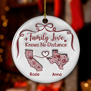 Family Love Knows No Distance Toile De Jouy - Personalized 3D Inflated Effect Ornament - Gift For Family, Christmas Gift