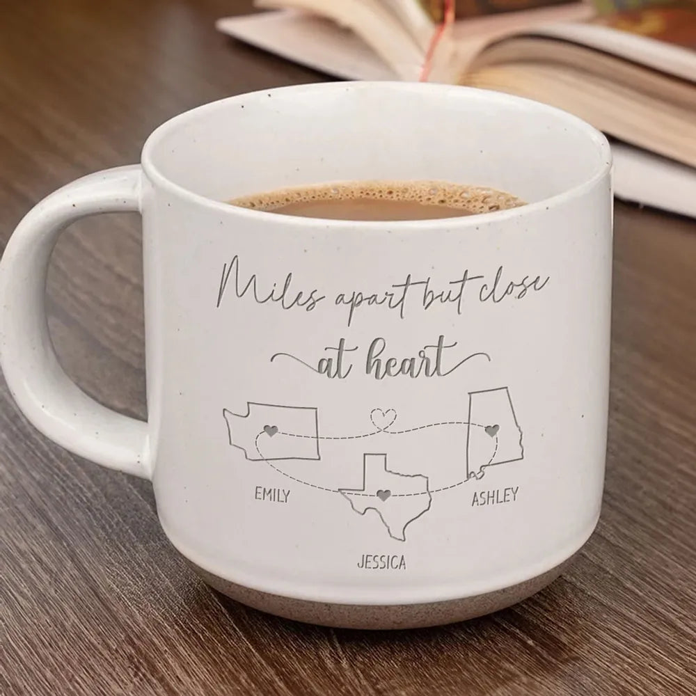 Long Distance Family - Personalized Pottery Mug - Gift For Family