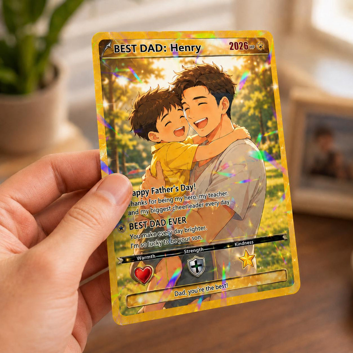 Custom Father's Day Gamer Dad Card, Personalized Photo Trading Keepsake Gift for Dad, Gift From Kids For Father