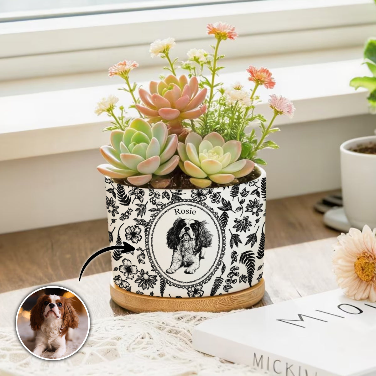 Pet Portrait Memorial, Dog Remembrance Gift - Personalized Plant Pot for Pet Lovers
