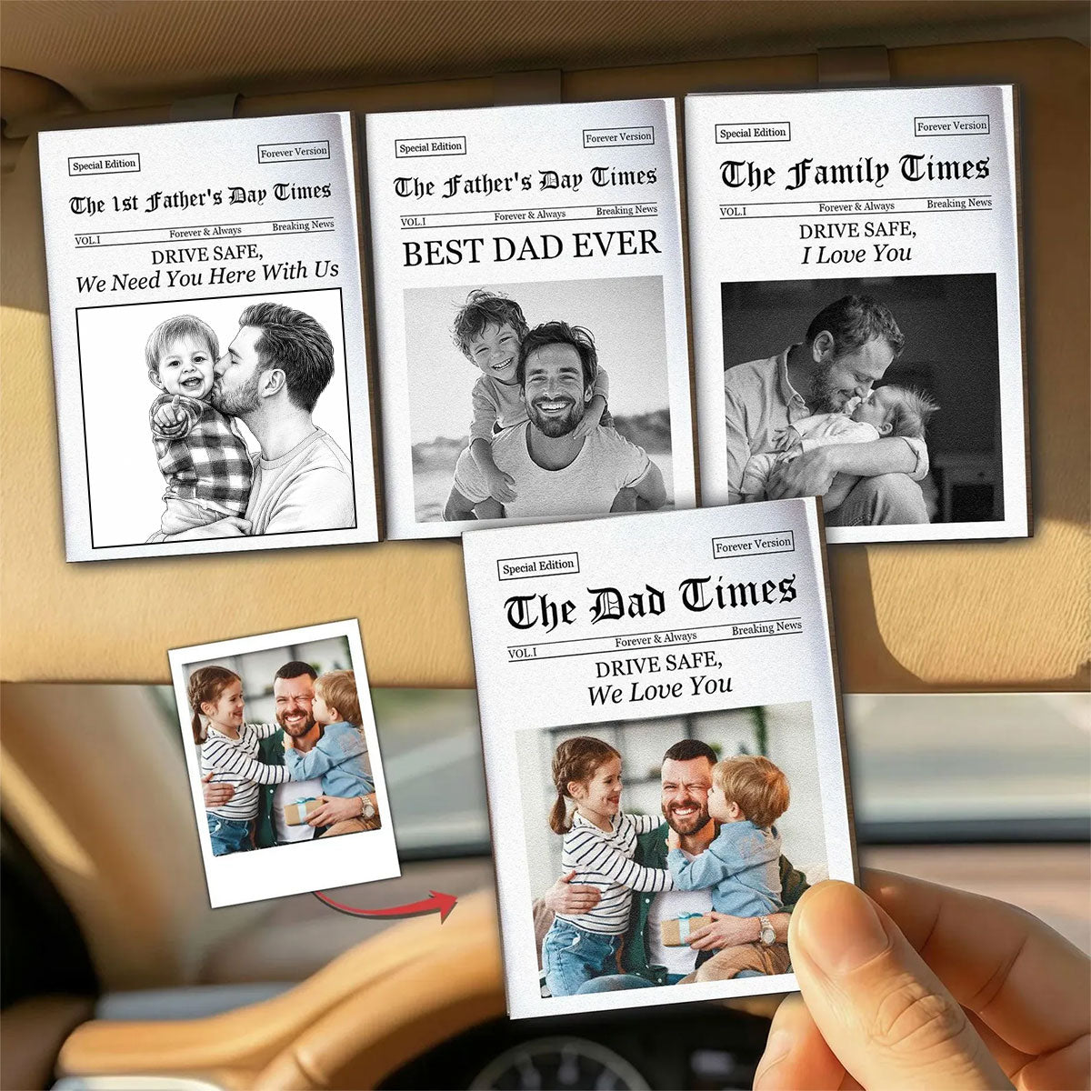 Father's Day Gifts, The Dad Times Drive Safe, Daddy We Love You - Personalized Car Visor Clip