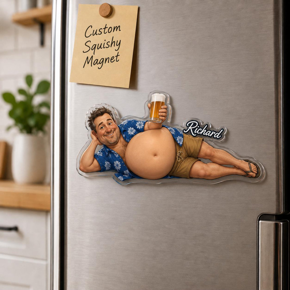 Personalized Funny Daddy Face Squishy Belly Fridge Magnet, Custom Dad Photo Squeeze Magnet, Father's Day Gift For Husband, Kitchen Decor