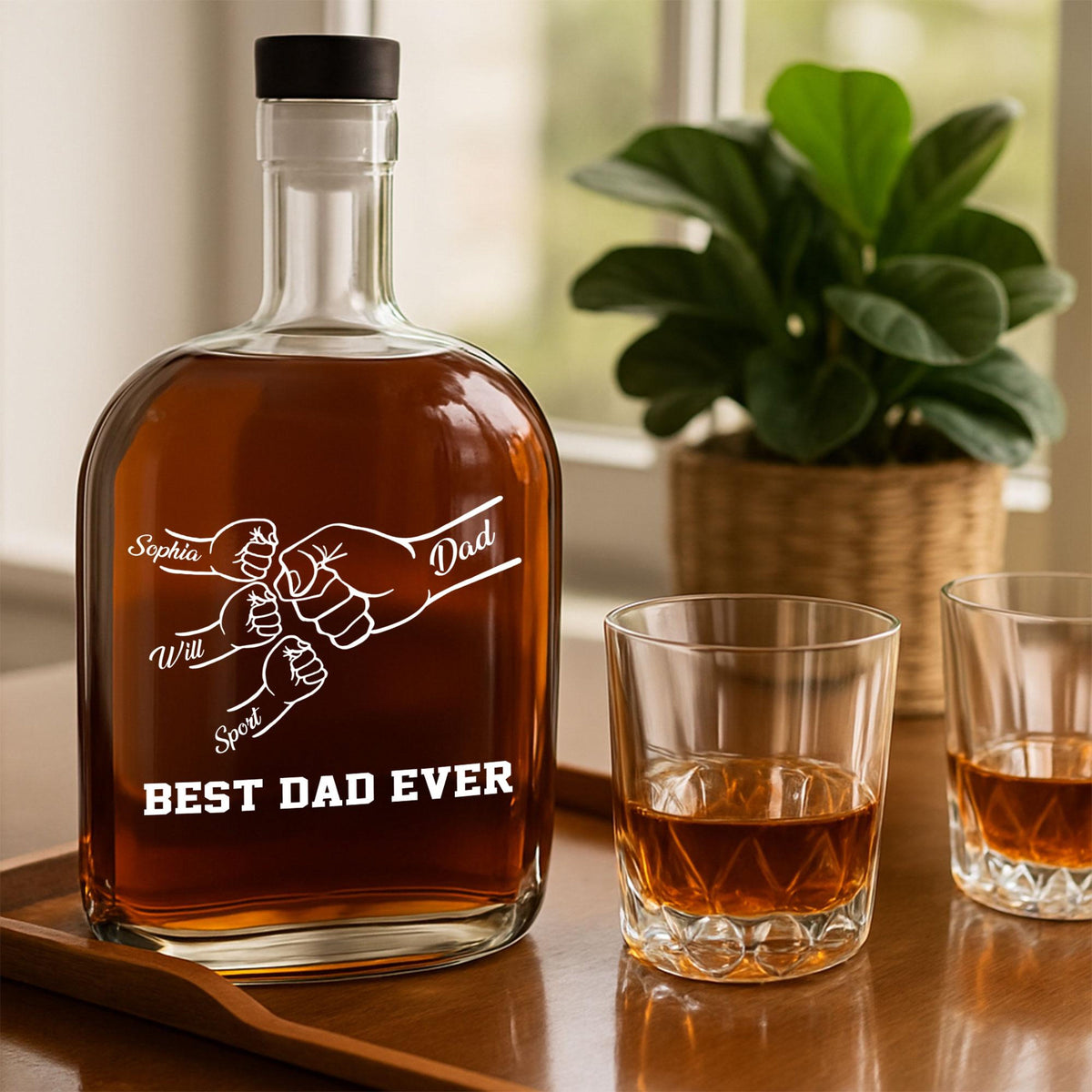 Custom Dad And Kids' Fist Bump Whiskey Bottle Decanter, Personalized Father Day Whisky Bottle Gift From Childs, Father Grandpa Day Gift