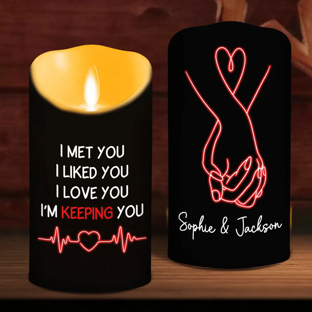 I'm Keeping You - Personalized LED Flameless Candle - Anniversary Gift, Valentine's Day Gift For Couple