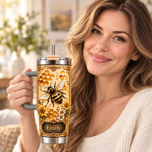 Floral Bee And Honey - Personalized Tumbler
