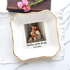 Photo Gifts for Mom Wedding Day, Custom Photo Wedding Ring Dish, Mother Of The Groom Jewelry Dish, Mother of the Bride Photo Gifts
