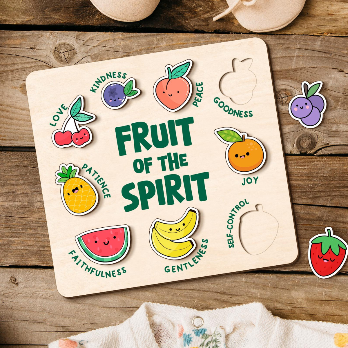 Fruit Of The Spirit Puzzle Gift, Custom Wooden Name Puzzle, Christian Gift for Kids, Baby Girl Gift, Godchild Gift, Toddlers Birthday Gifts
