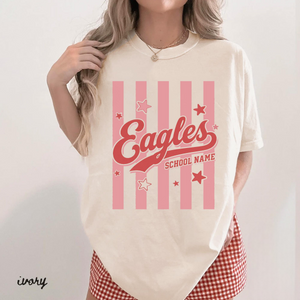Custom Mascot Comfort Color Shirt, School Spirit Design, Striped Team Shirt, Back To School, School Team Matching Shirt, School Mascot Shirt