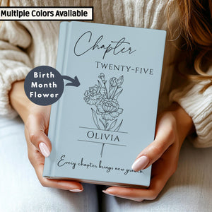 25th Birthday Gift for Her or Him Personalized Chapter 25 Journal with Name Birth Month Flower Keepsake Notebook
