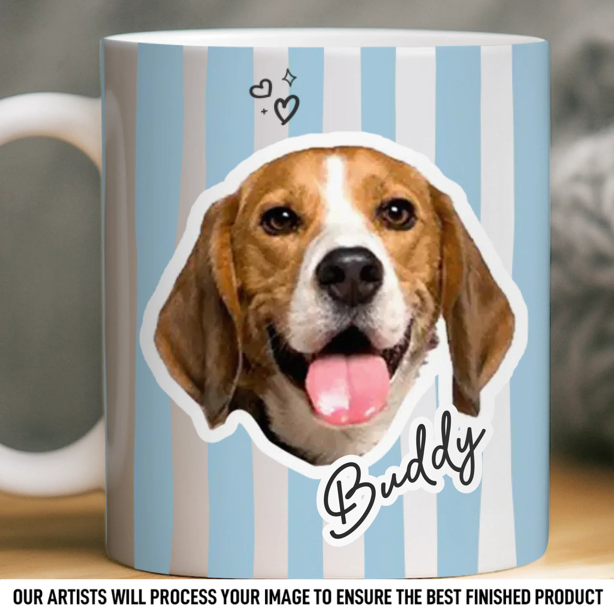 Personalized Pet Photo Mug Custom Dog & Cat Coffee Mug with Pet Portrait and Name, Cute Striped Ceramic Mug Gift for Pet Lovers