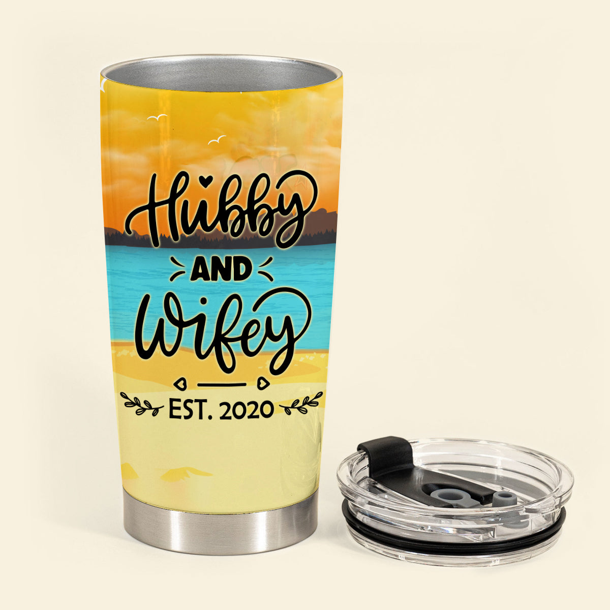 Hubby & Wifey - Personalized Tumbler - Gift For Couple, Beach, Summer Vacation