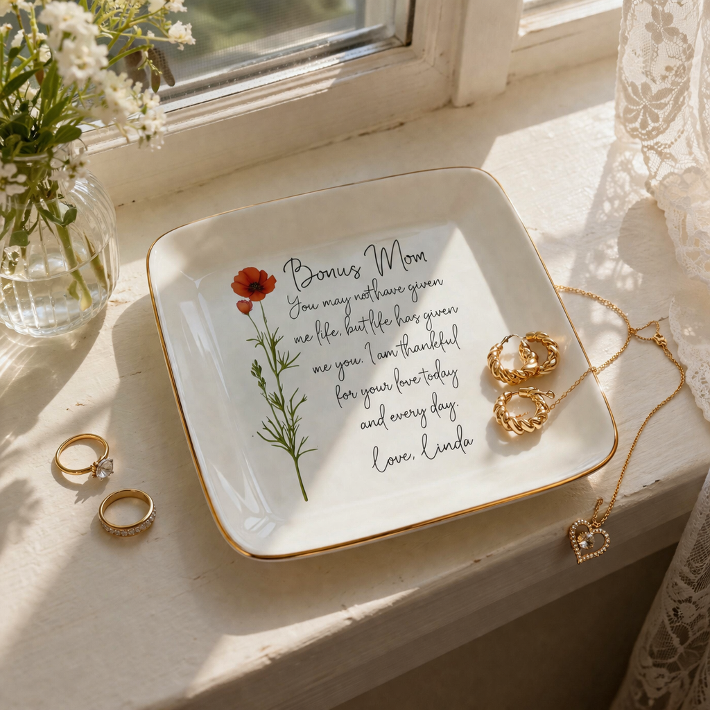 Personalized Watercolor Flower Ring Dish,Custom Name Ceramic Jewelry Dish,Gift for Mom,Trinket Holder,Birthday Jewelry Dish,Mothers Day Gift