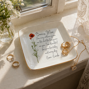 Personalized Watercolor Flower Ring Dish,Custom Name Ceramic Jewelry Dish,Gift for Mom,Trinket Holder,Birthday Jewelry Dish,Mothers Day Gift