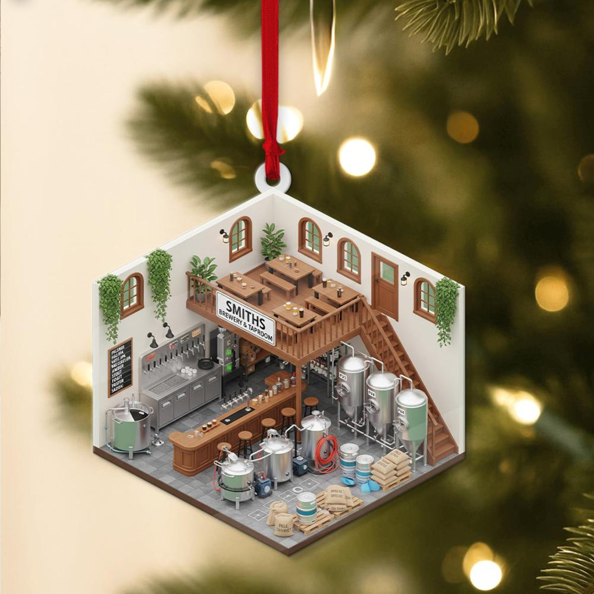 PERSONALIZABLE Brewery Ornament, CUSTOMIZABLE Name Gift for Beer Lovers & Brewers, Mini Taproom Christmas Tree Decor, Pub Holiday Keepsake