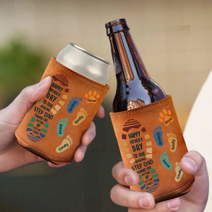 To My Amazing Stepdad - Personalized Leather Can Cooler - Gift For Bonus Dad, Father's Day Gift