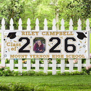 Personalized Graduation Banner with Photo Class of 2026 Custom Name High School Yard Party Decoration