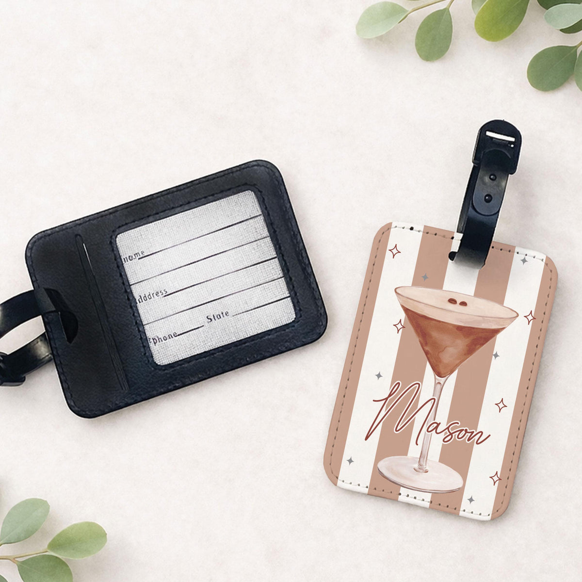 Martini Luggage Tag with custom Name, Personalized Bachelorette Favors, Vegas Girls Trip Travel Tag With Name