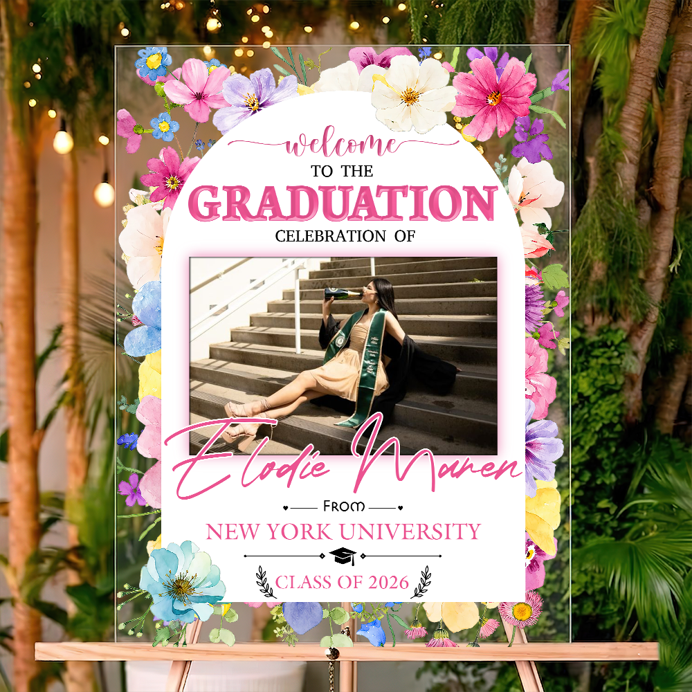 Floral Pink 2026 Personalized Acrylic Welcome Sign